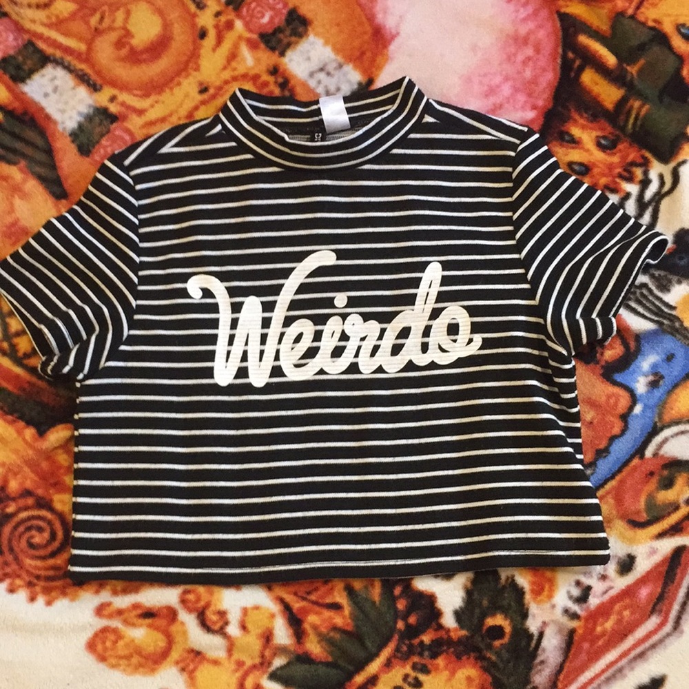 H&M striped crop top, "weirdo" ❣️